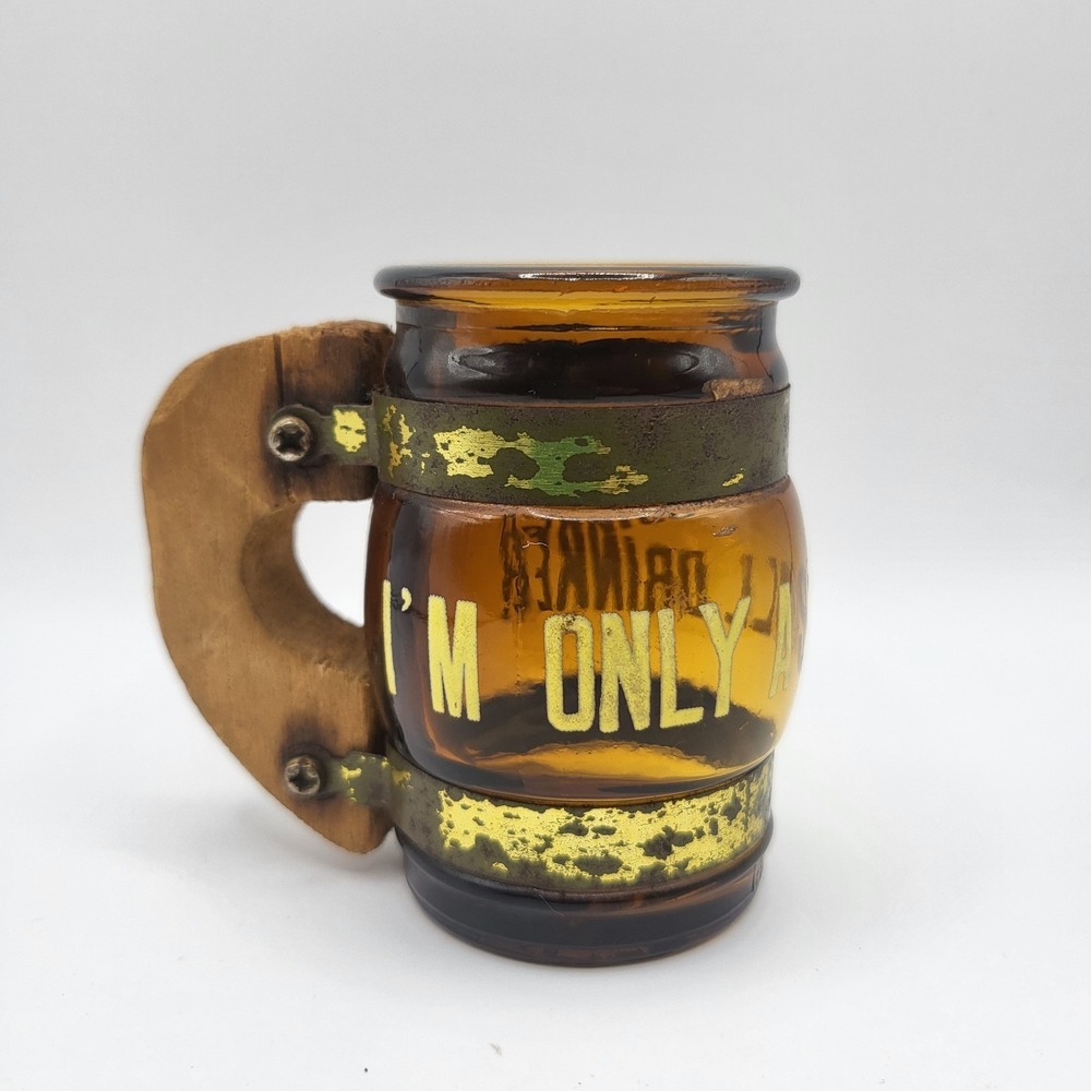 Vintage Siesta Ware Shot Glass‎ "I'm Only A Small Drinker" Wood Handle